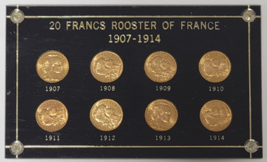 1907-1914 France 20 Francs Rooster Uncirculated Gold Coin Set