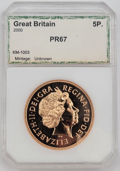 2000 Great Britain 5 Pounds Proof Gold Sovereign Coin PCI PR67