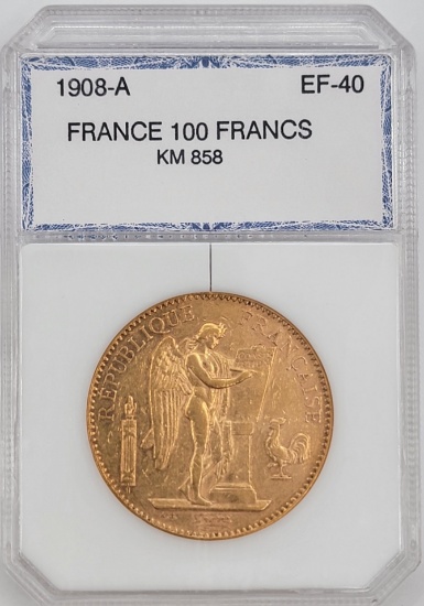 1908-A France 100 Francs Gold Coin PCI EF-40