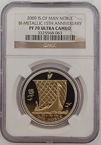 2009 Isle of Man One Noble Bi-Metallic 1 Ounce Gold Proof Coin NGC PF-70 Ultra Cameo