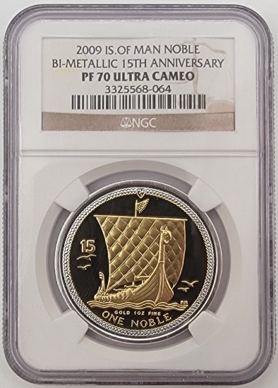2009 Isle of Man One Noble Bi-Metallic 1 Ounce Gold Proof Coin NGC PF-70 Ultra Cameo