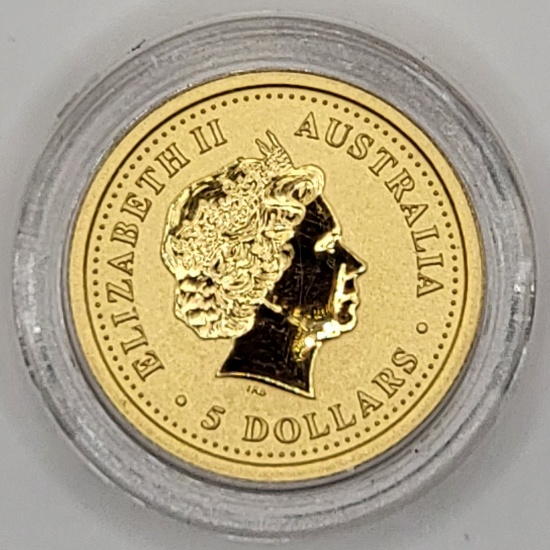 2006 Australia Year Of The Dog 1/20th Ounce .9999 Fine Gold 5 Dollar Coin