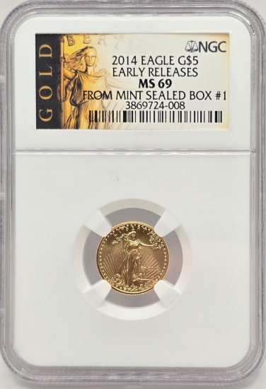 2014 United States $5 American Eagle 1/10 Ounce Fine Gold Coin NGC MS 69 Early Releases