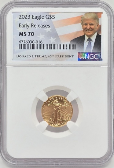 2023 United States $5 American Eagle 1/10 Ounce Fine Gold Coin NGC MS 70 Donald Trump Holder