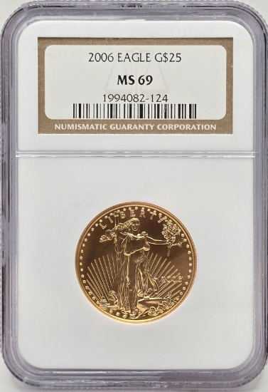2006 United States $25 American Eagle 1/2 Ounce Fine Gold Coin NGC MS 69