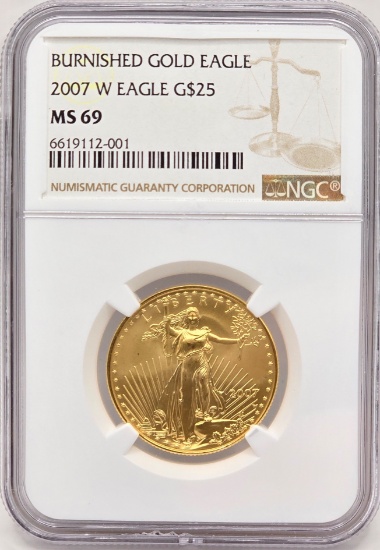 2007-W United States $25 Burnished American Eagle 1/2 Ounce Fine Gold Coin NGC MS 69