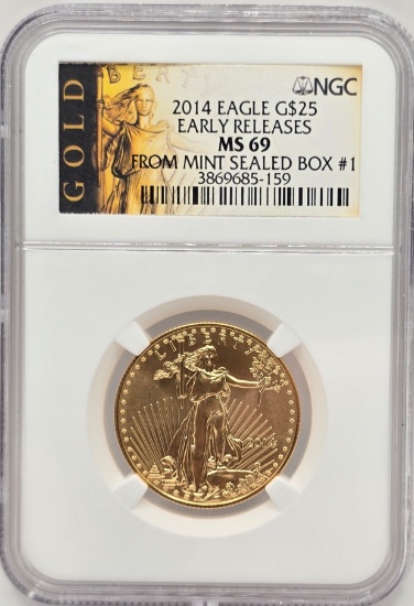 2014 United States $25 American Eagle 1/2 Ounce Fine Gold Coin NGC MS 69 Early Releases