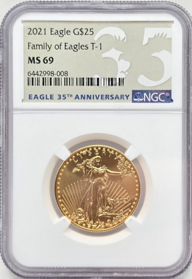 2021 United States $25 Type-1 American Eagle 1/2 Ounce Fine Gold Coin NGC MS 69