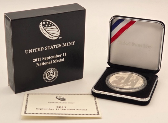 Mint U.S. September 11 National Silver Proof Medal In Box With COA