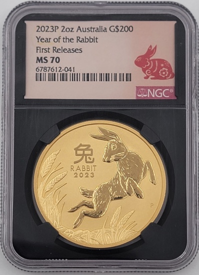 2023 P Australia Year Of The Rabbit $200 Two Ounce .9999 Fine Gold Coin NGC MS 70
