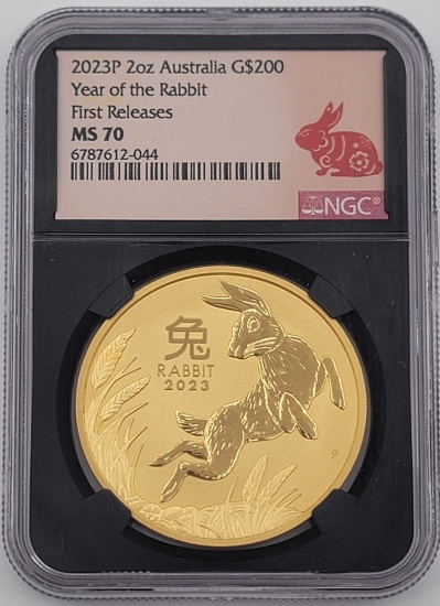 2023 P Australia Year Of The Rabbit $200 Two Ounce .9999 Fine Gold Coin NGC MS 70
