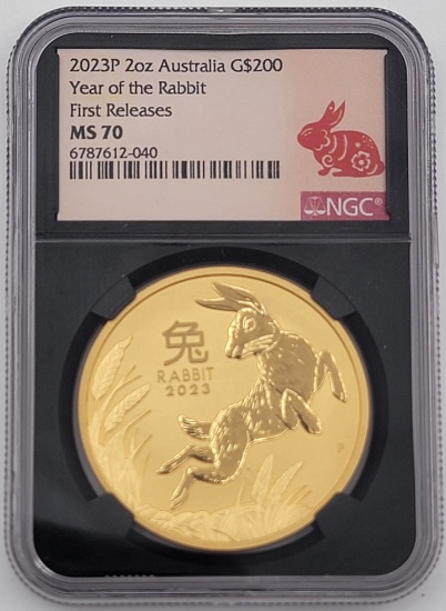 2023 P Australia Year Of The Rabbit $200 Two Ounce .9999 Fine Gold Coin NGC MS 70
