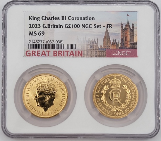 2023 Great Britain King Charles III Coronation Gold 2-Coin Set NGC MS 69 (2 Ounces .999 Fine Gold)
