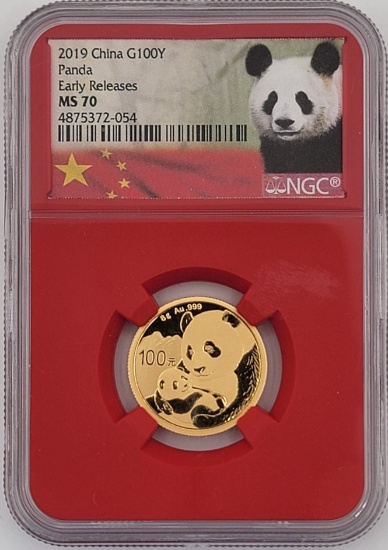2019 China Panda 100 Yuan Eight Gram .999 Fine Gold Coin NGC MS 70 Early Releases