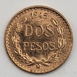 1945 Mexico Dos (2) Peso Gold Coin