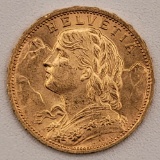 1927B Switzerland 20 Francs Gold Coin