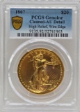 1907 United States Saint-Gaudens High Relief $20 Gold Piece PCGS Genuine Cleaned AU Detail