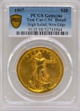 1907 United States Saint-Gaudens High Relief $20 Gold Piece PCGS Genuine Test Cut UNC Detail