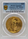 1907 United States Saint-Gaudens High Relief $20 Gold Piece PCGS Genuine Cleaned UNC Detail