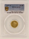 1857-O United States Liberty Head Coronet Type Quarter Eagle $2.50 Gold Coin PCGS AU 53