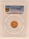 1862-S United States Liberty Head Quarter Eagle $2.50 Gold Coin PCGS Genuine Bent VF Detail