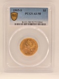 1905-S United States Liberty Head Coronet Type Half Eagle $5.00 Gold Coin PCGS AU 58