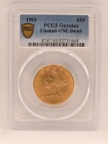 1901 United States Liberty Head Eagle $10 Gold Coin PCGS Genuine Cleaned UNC Detail