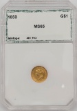 1850 United States $1 Liberty Head Gold Coin PCI MS65