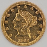 1862 United States Liberty Head Coronet Type Quarter Eagle $2.50 Gold Coin