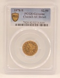 1878-S United States Liberty Head Quarter Eagle $2.50 Gold Coin PCGS Genuine Cleaned AU Detail
