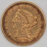 1878 United States Liberty Head Coronet Type Quarter Eagle $2.50 Gold Coin