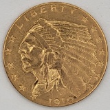 1910 United States Indian Head Type Quarter Eagle $2.50 Gold Coin