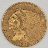 1911 United States Indian Head Type Quarter Eagle $2.50 Gold Coin