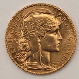 1909 France 20 Francs Rooster Gold Coin