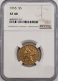 1855 United States Liberty Head Coronet Type No Motto Half Eagle $5.00 Gold Coin NGC XF 40