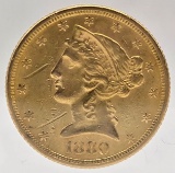 1880 United States Liberty Head Coronet Type Half Eagle $5.00 Gold Coin
