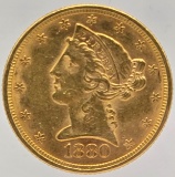 1880 United States Liberty Head Coronet Type Half Eagle $5.00 Gold Coin
