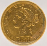 1881 United States Liberty Head Coronet Type Half Eagle $5.00 Gold Coin