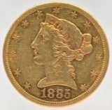 1885-S United States Liberty Head Coronet Type Half Eagle $5.00 Gold Coin