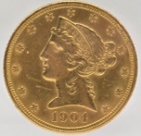 1904 United States Liberty Head Coronet Type Half Eagle $5.00 Gold Coin
