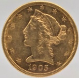 1905 United States Liberty Head Coronet Type Half Eagle $5.00 Gold Coin