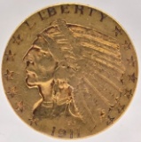 1911-S United States Indian Head Type Half Eagle $5.00 Gold Coin