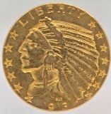 1913 United States Indian Head Type Half Eagle $5.00 Gold Coin