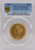1845 U.S. Liberty Head Coronet Type No Motto $10.00 Gold Coin PCGS Genuine Cleaned XF Detail