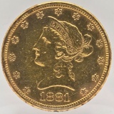 1881 United States Liberty Head Coronet Type Eagle $10.00 Gold Coin