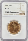 1894 United States Liberty Head Coronet Type Eagle $10.00 Gold Coin NGC MS 61