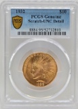 1932 United States Indian Head Type Eagle $10.00 Gold Coin PCGS Genuine Scratch UNC Detail