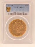 1881-S United States Liberty Head Double Eagle $20.00 Gold Piece PCGS AU 50