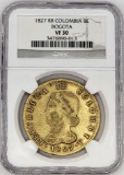 1827 RR Columbia 8 Escudos Bogota Gold Coin NGC VF-30