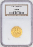 1928 Austria 25 Schilling Gold Coin NGC MS-63
